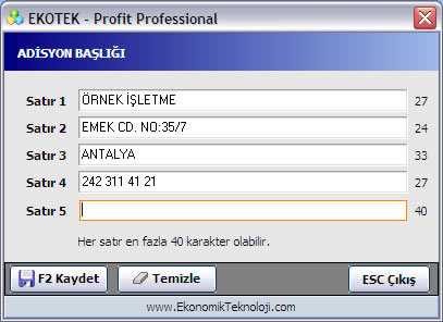 Adisyon Fişi Başlığı