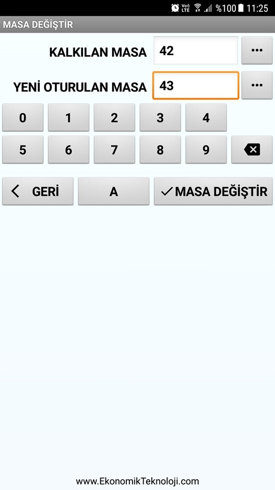 Masa No Değiştir (Cep Telefonu)