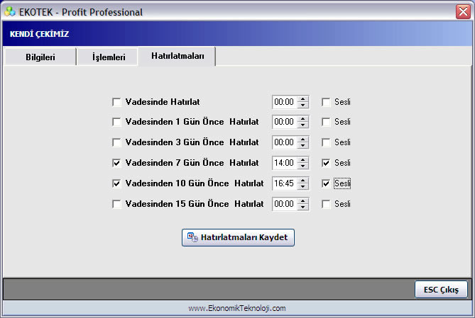 Çek-Senet Hatırlatmaları