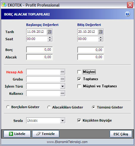 Borç Alacak Toplamları
