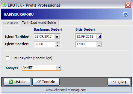 Kasiyer Raporu Kriterleri