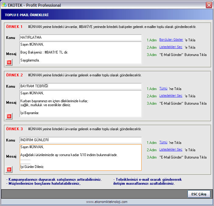 Toplu E-Mail Şablon Örnekleri