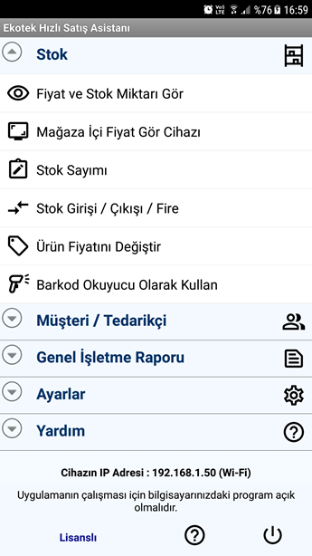 Android Asistan - Ana Menü Detayı