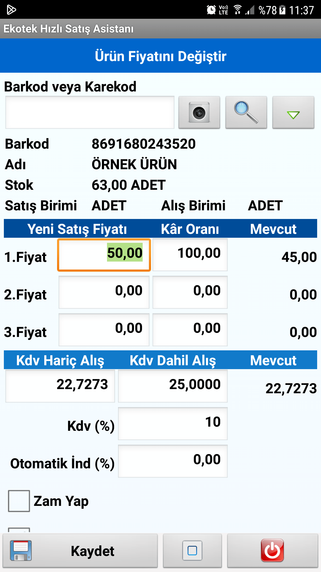 Android Asistan - Fiyat Değiştir