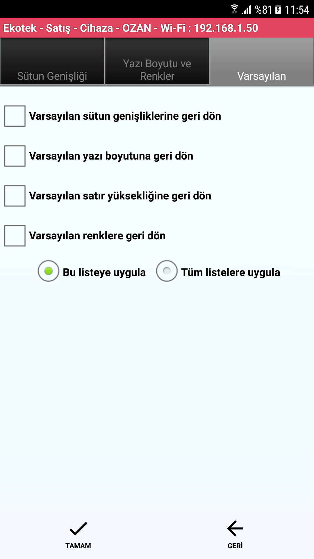 Liste Ayarları 3