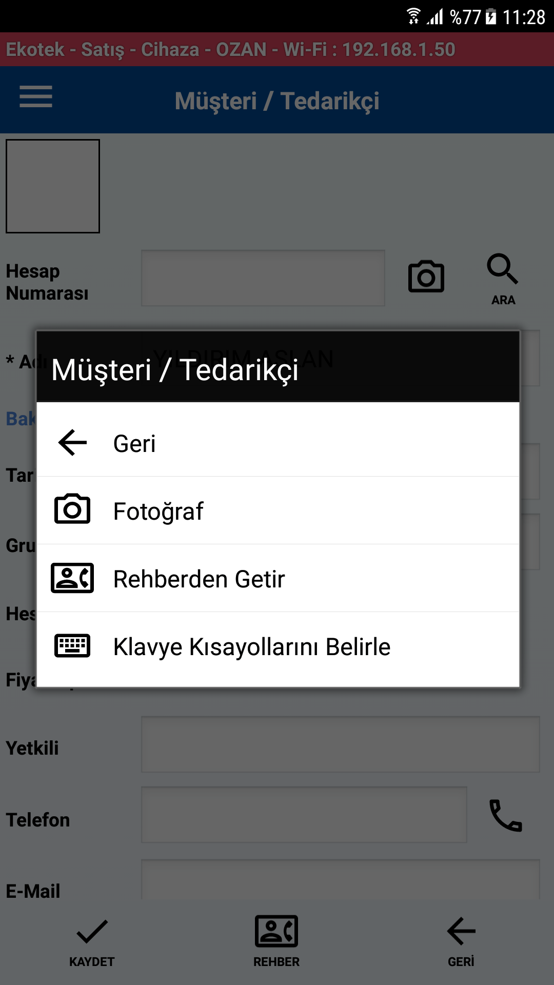 Müşteri Kart Menü