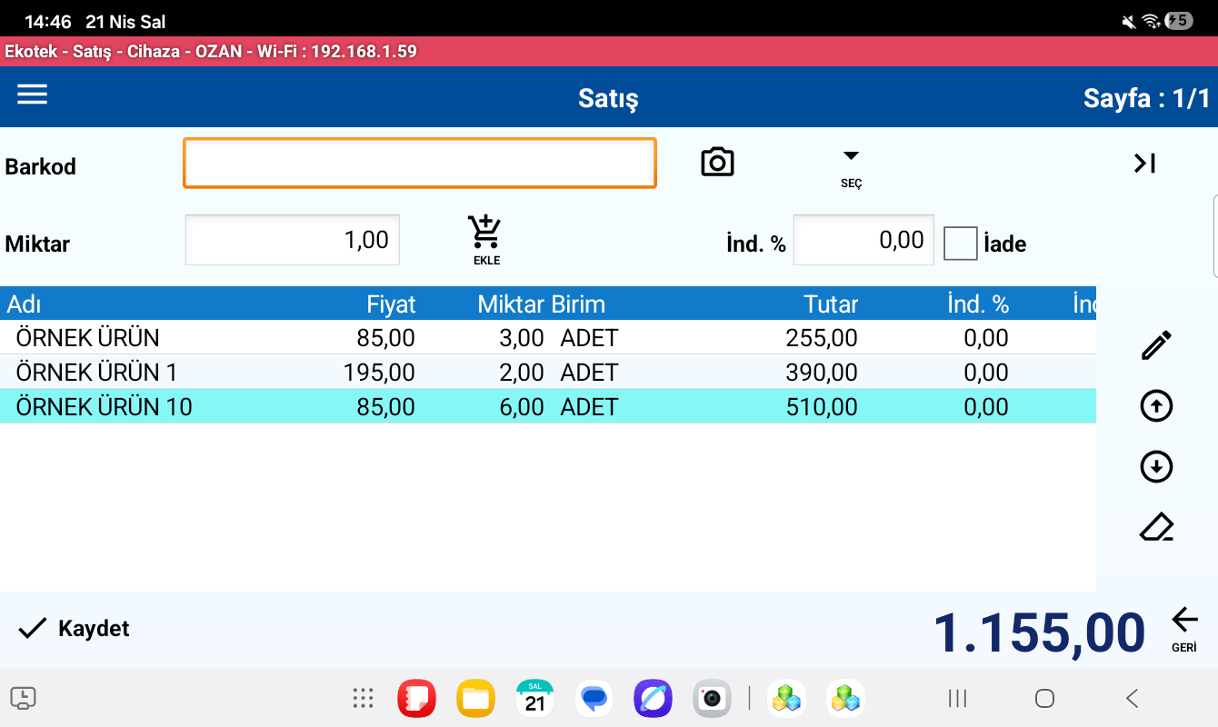 Satış Ekranı Yatay