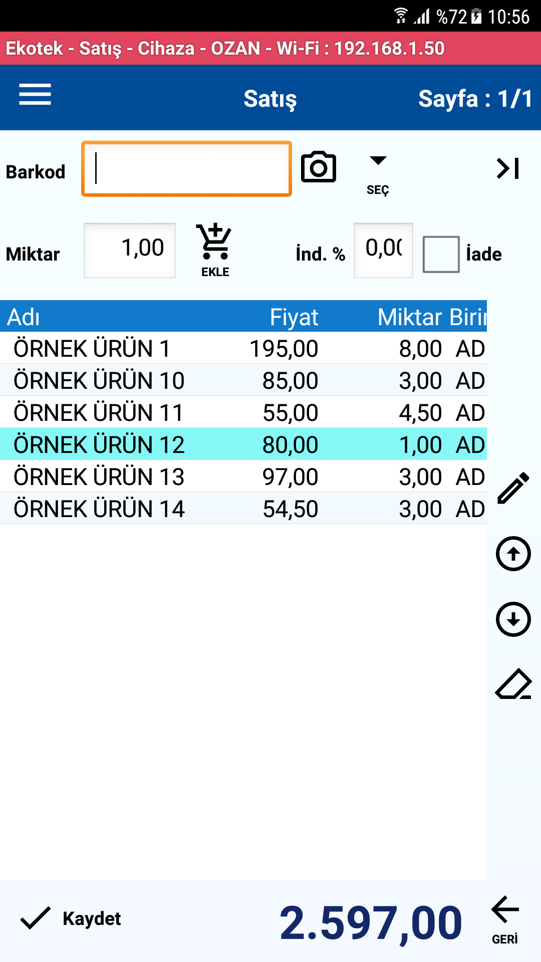 Satış Ekranı Dikey
