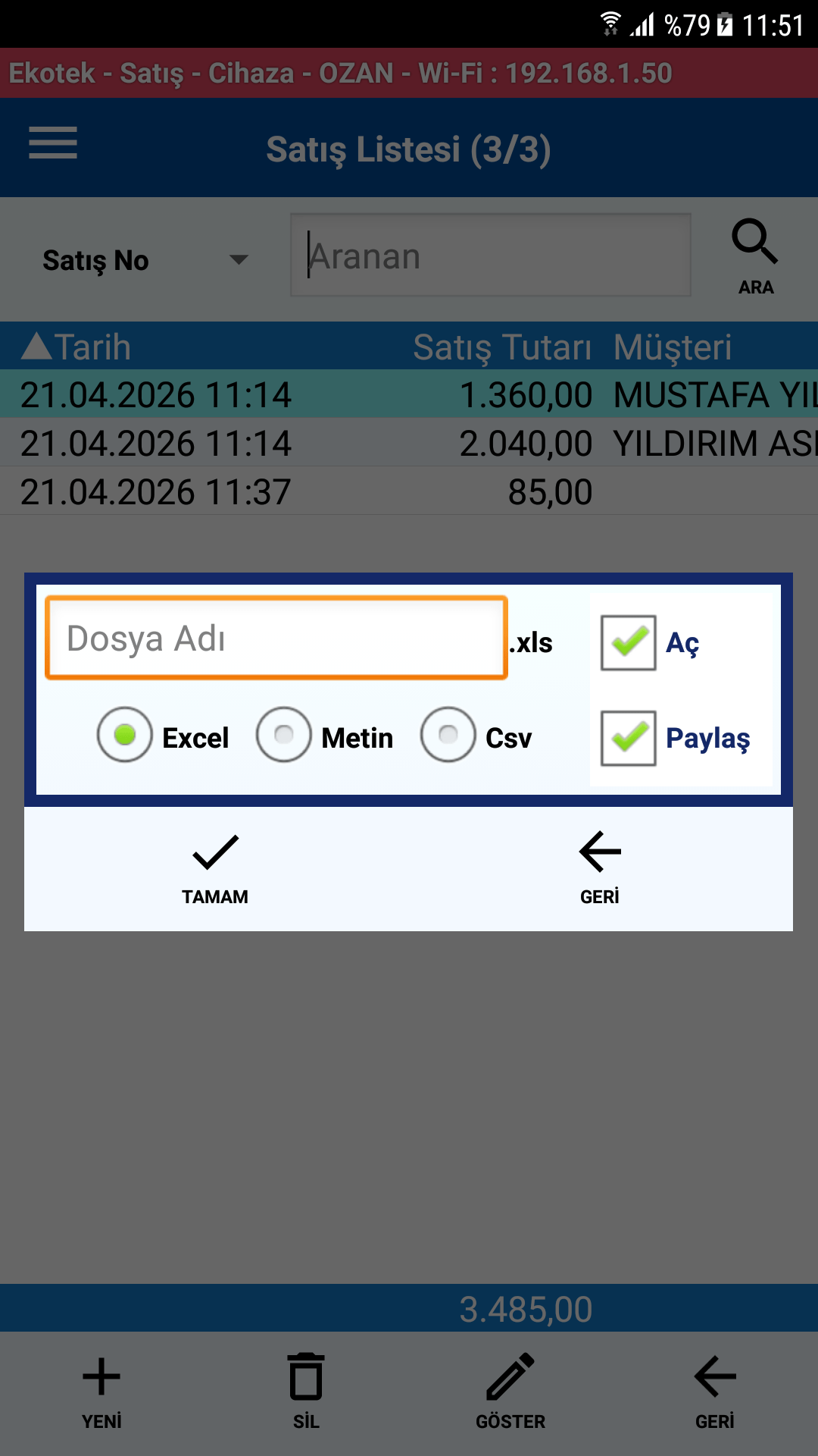 Excel'e Aktar