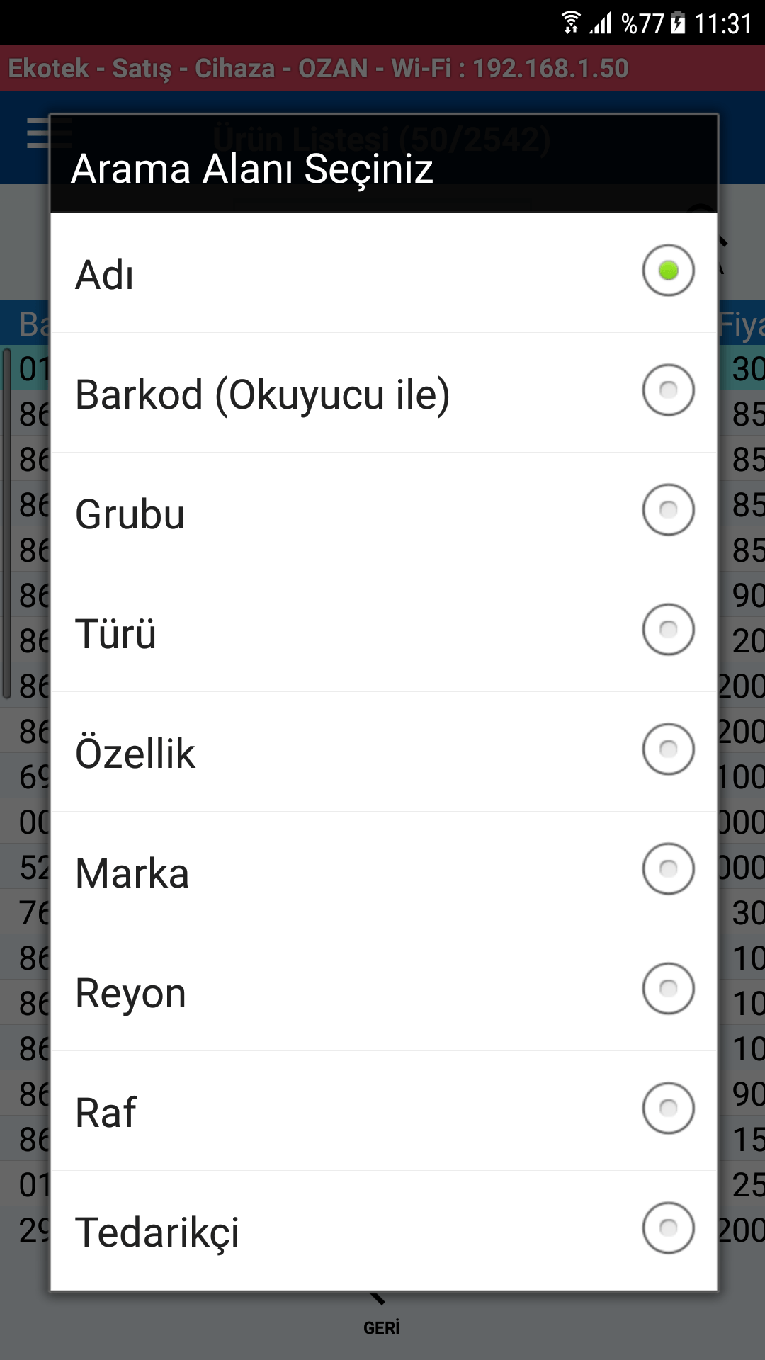 Ürün Arama Alanları