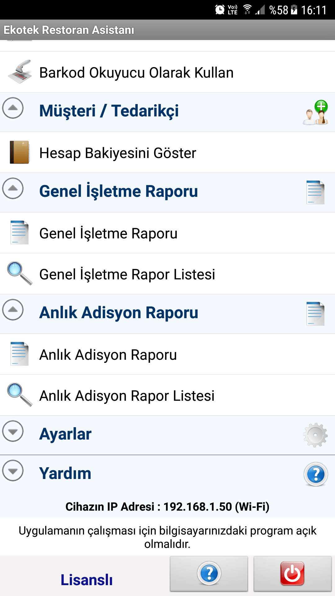 Android Patron - Ana Menü Detayı