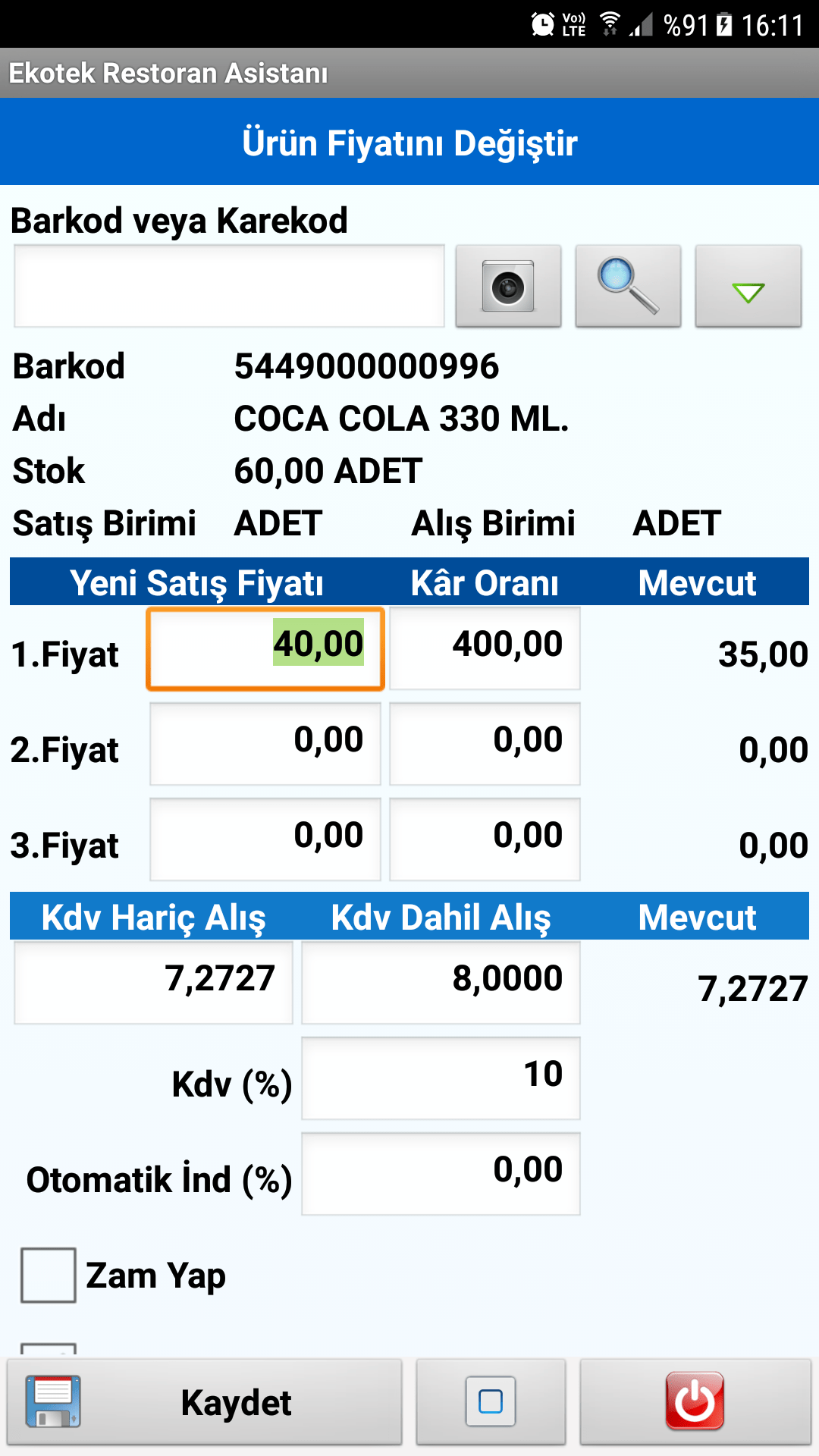 Ürün Fiyatını Değiştir