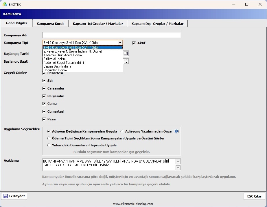 Kampanya Tanımlama (Happy Hour gibi)