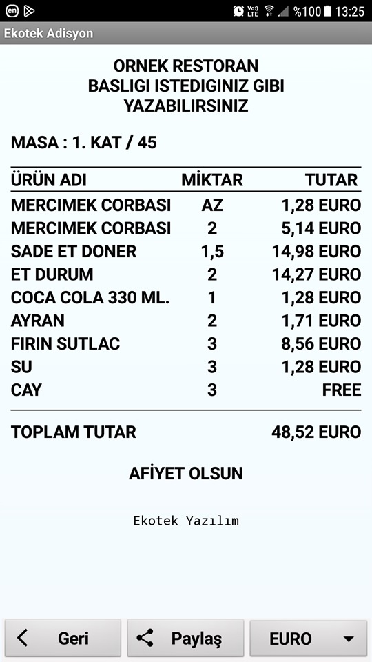 19 Farklı Para Birimiyle Adisyon