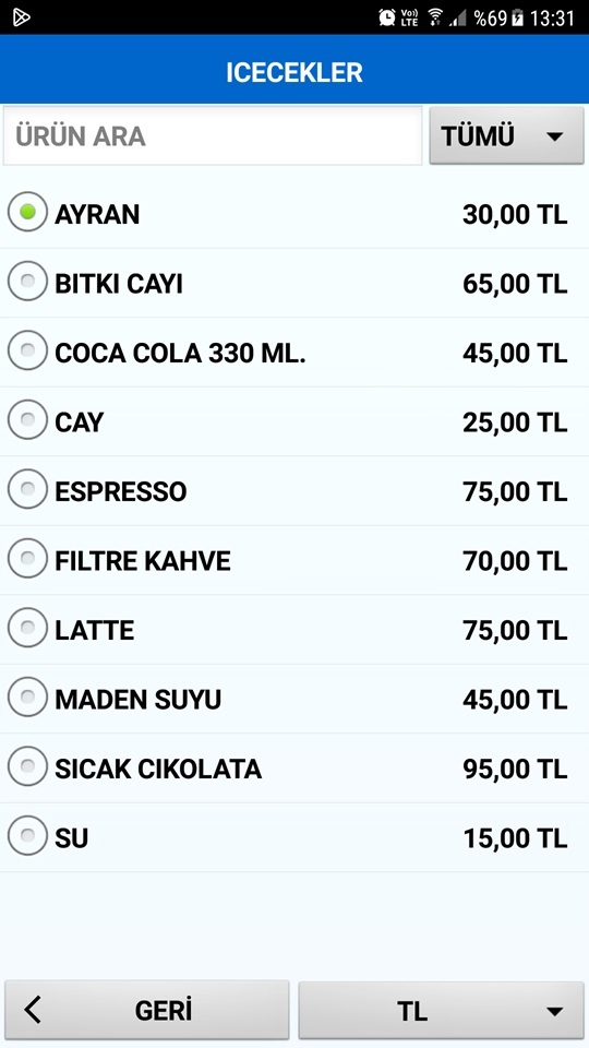 Android Garson - Ürün Seç & Ara